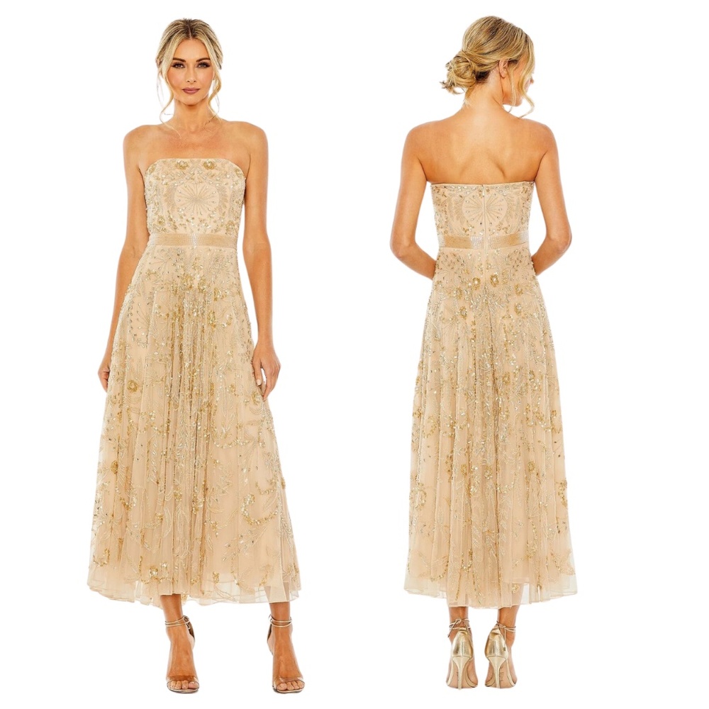 Mac Duggal Strapless Gold Dress